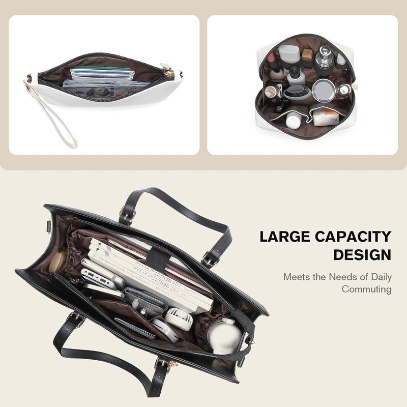 Keyli 4pc Sets Laptop Bag for Women Large Leather Laptop Briefcase with USB Charging Port Computer Shoulder tote Bags Purse - Image 5